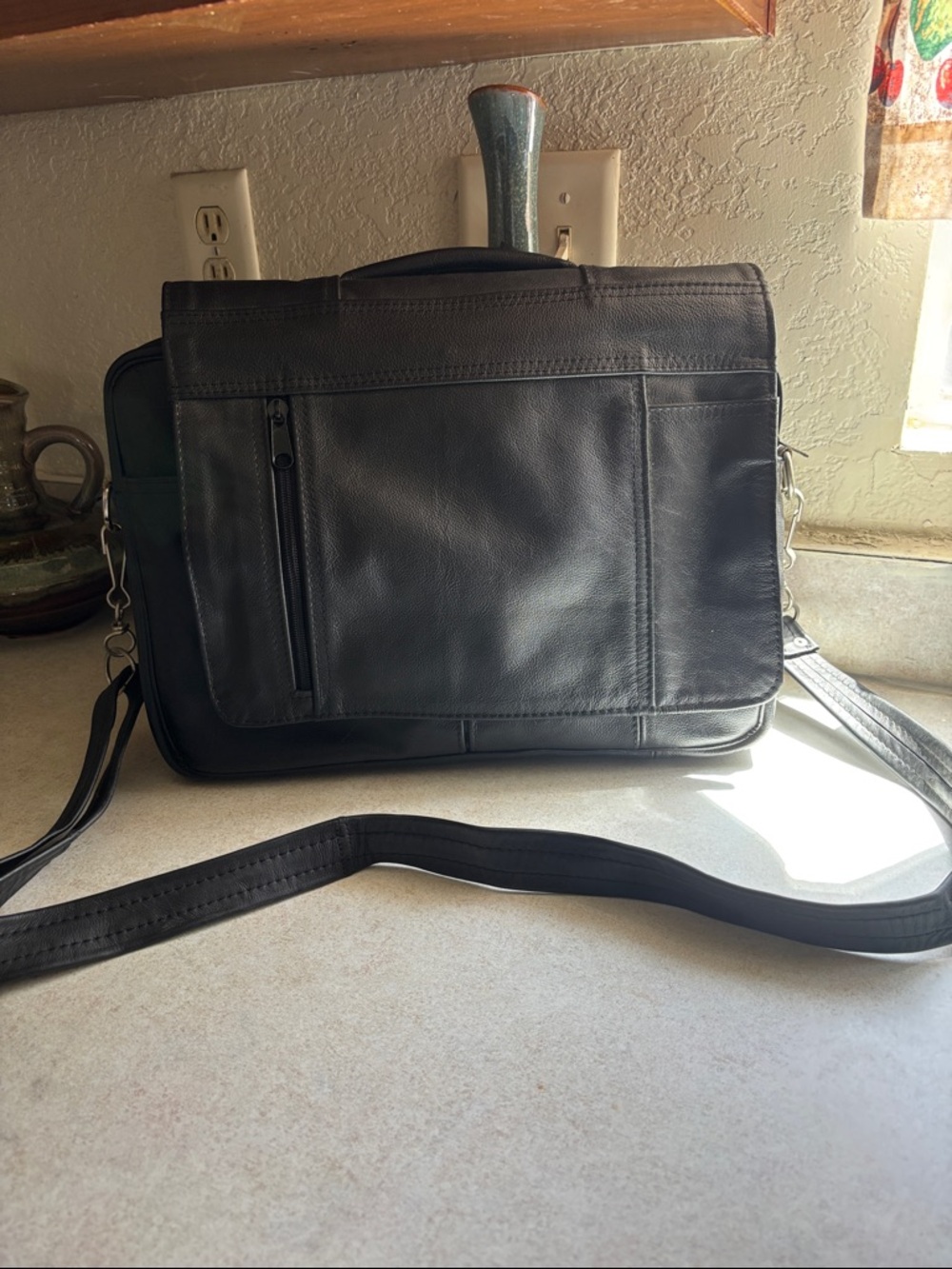 Black Leather Messenger Bag for Men - Professional Carry